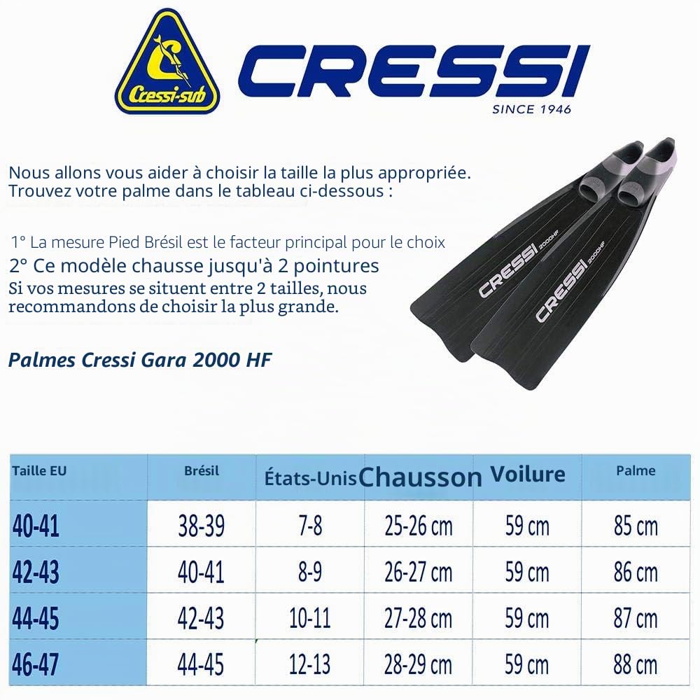 Cressi Gara 2000 HF Palme Apnée/Chasse Sous-marine (Made in Italy) Noir