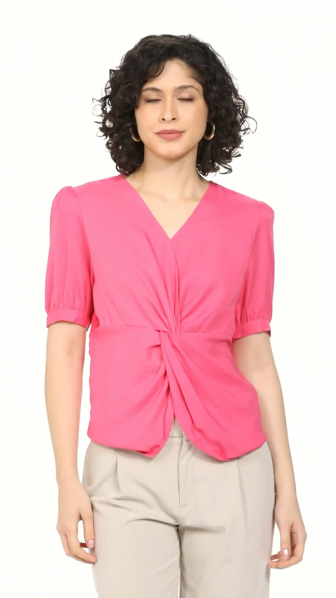 Tokyo Talkies Women's Twisted Wrap V-Neck Top | Short Sleeves