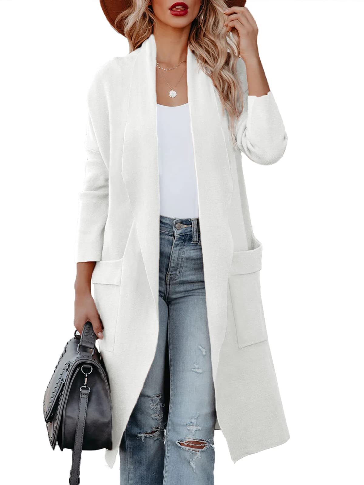 Uusollecy Cardigan Long pour Femme à Manches Longues - avec Poches