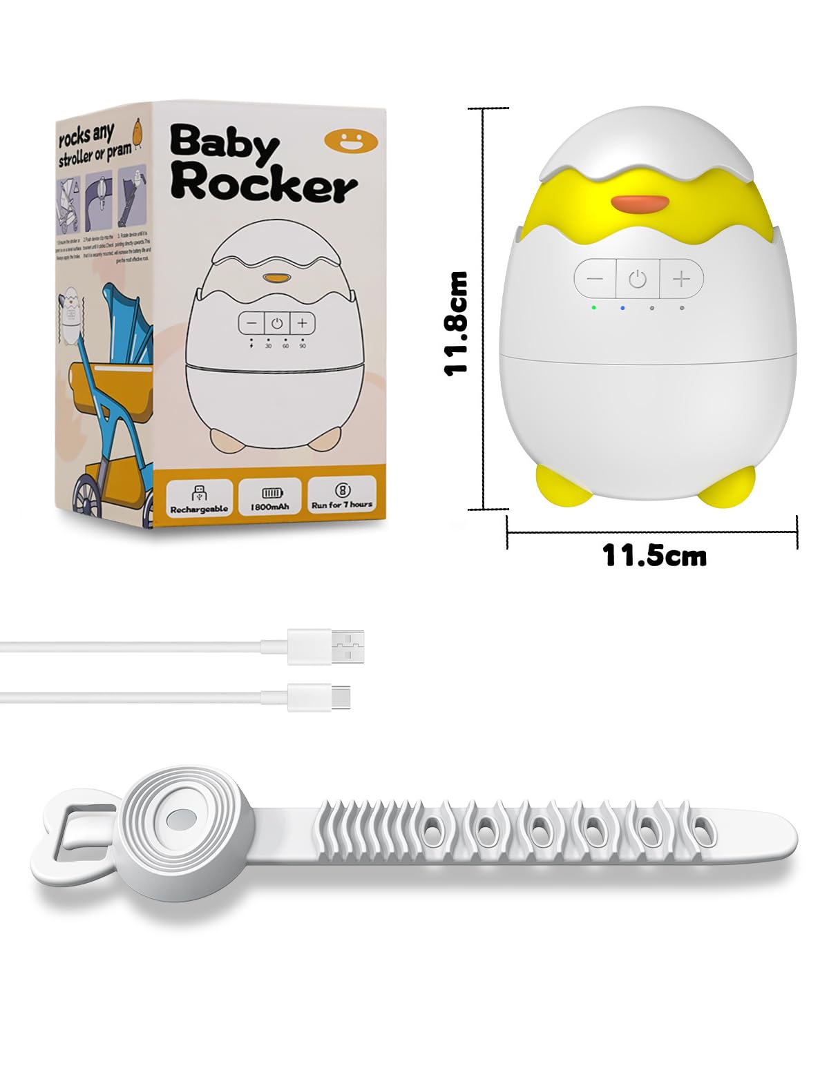Robofun Baby Rocker-Diseño original-Columpio Para Cochecito De bebé, Ayuda Para Dormir Para Bebés, Temporizador De 30-60-90 Minutos, 5 Niveles De Intensidad