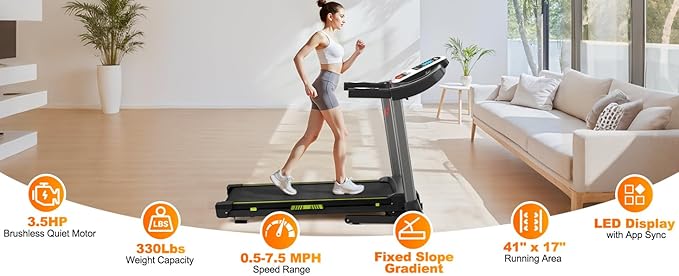 Caminadora Plegable Portátil 3.5HP con Manubrios, Inclinación 4% miniatura 8