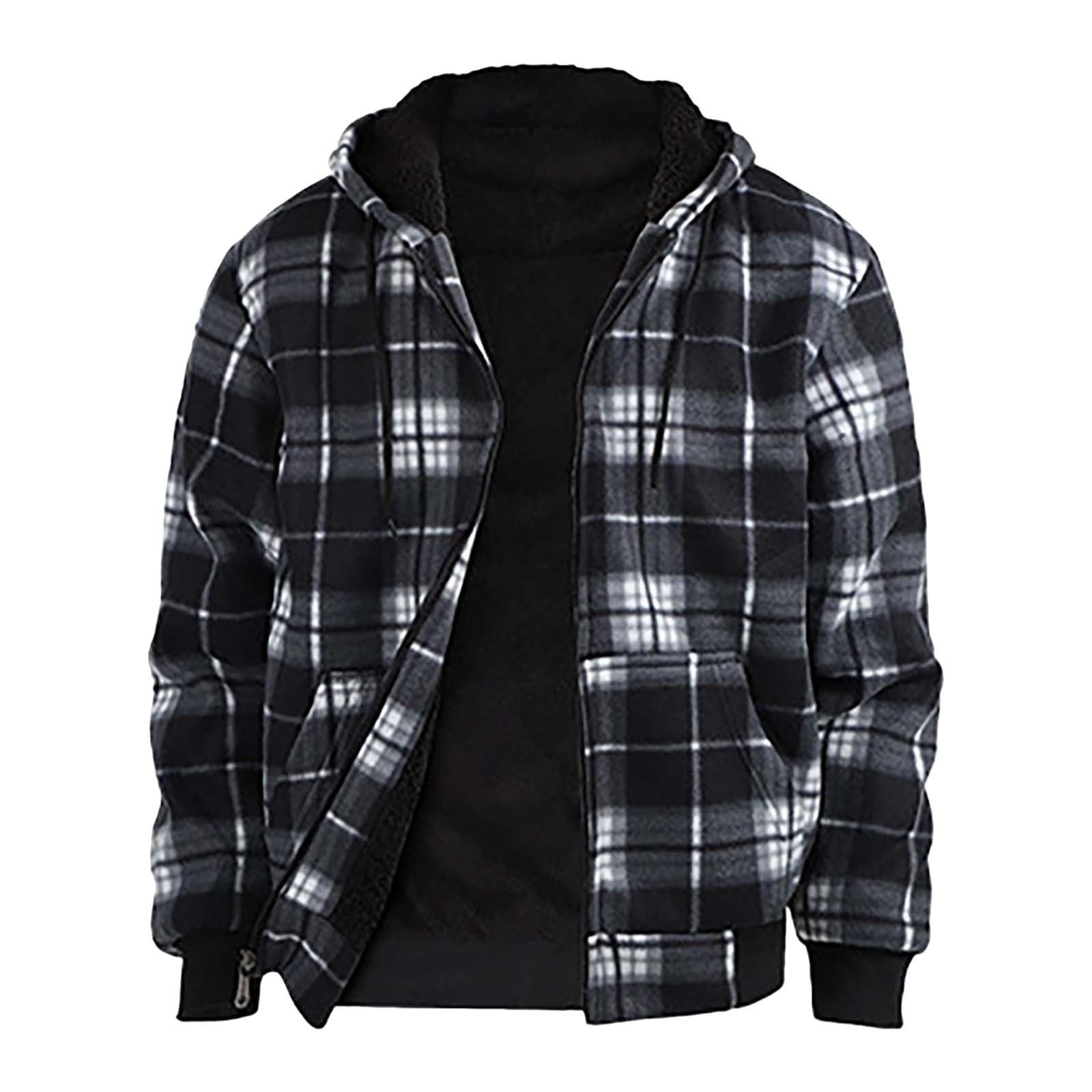 Flanellhemd Herren Kariert Winterjacke Langarm Fleecejacke holzfäller jacke gefüttert Button Down Freizeithemd Mit Kapuze Brusttasche Herren Flanell-Hemden Regular Fit Warm Kapuzenjacke