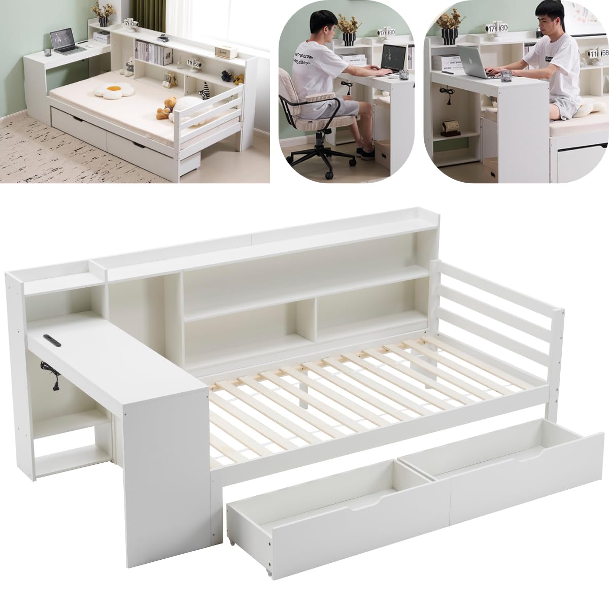 Amazon｜LZ LEISURE ZONE システムベッド デスク付き 木製 宮