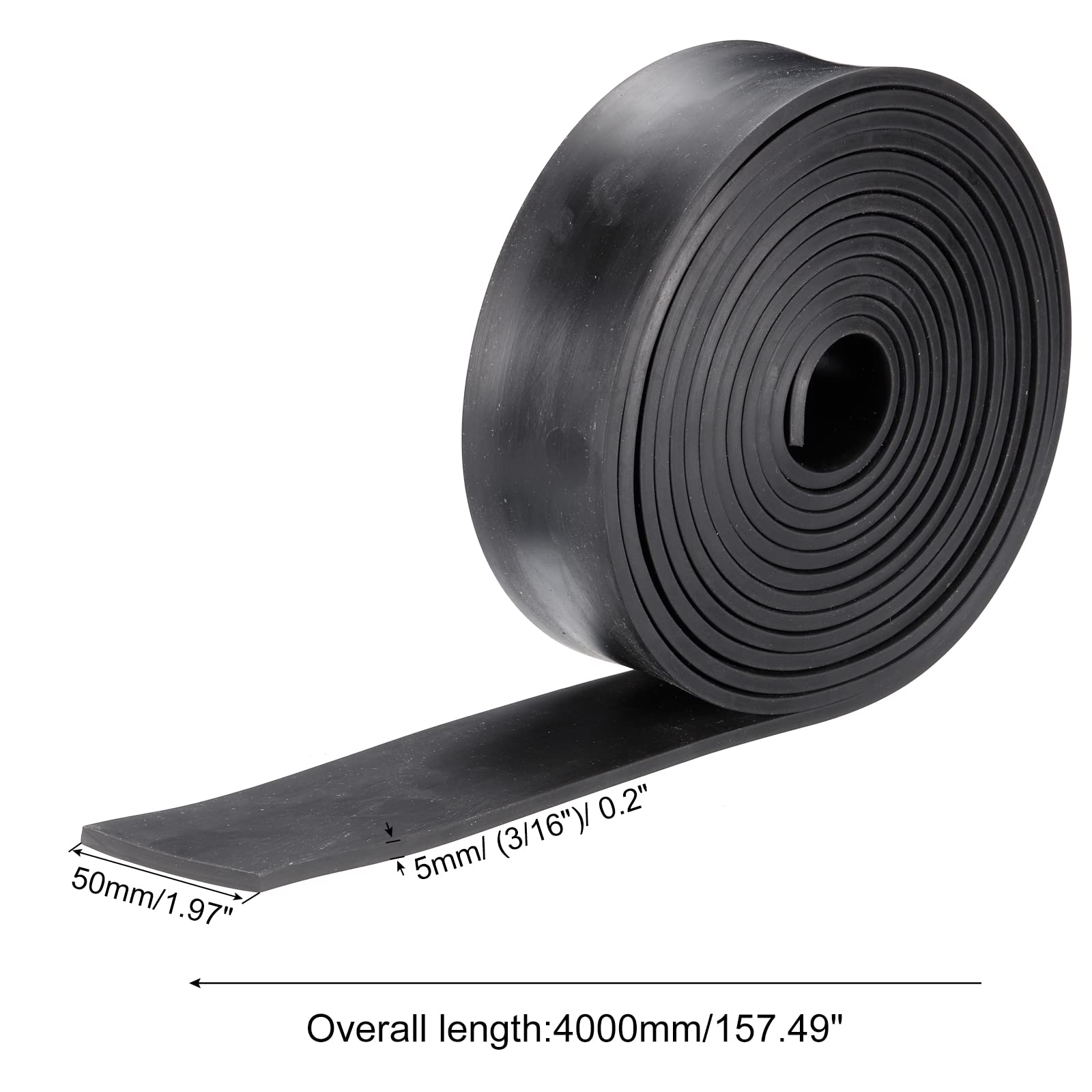 sourcing map Rouleaux de feuille de caoutchouc néoprène 5 mm x 50 mm (l) x 4 m (L), bandes en caoutchouc solide pour joints de bricolage, rembourrage d'étanchéité, réduit les vibrations