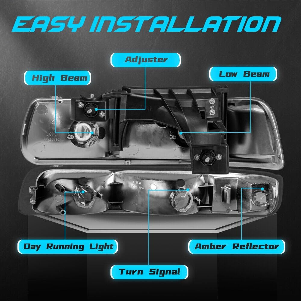 Amazon.com: Ltymbtgx Chrome Housing Headlights w/Bumper Lamp Front  