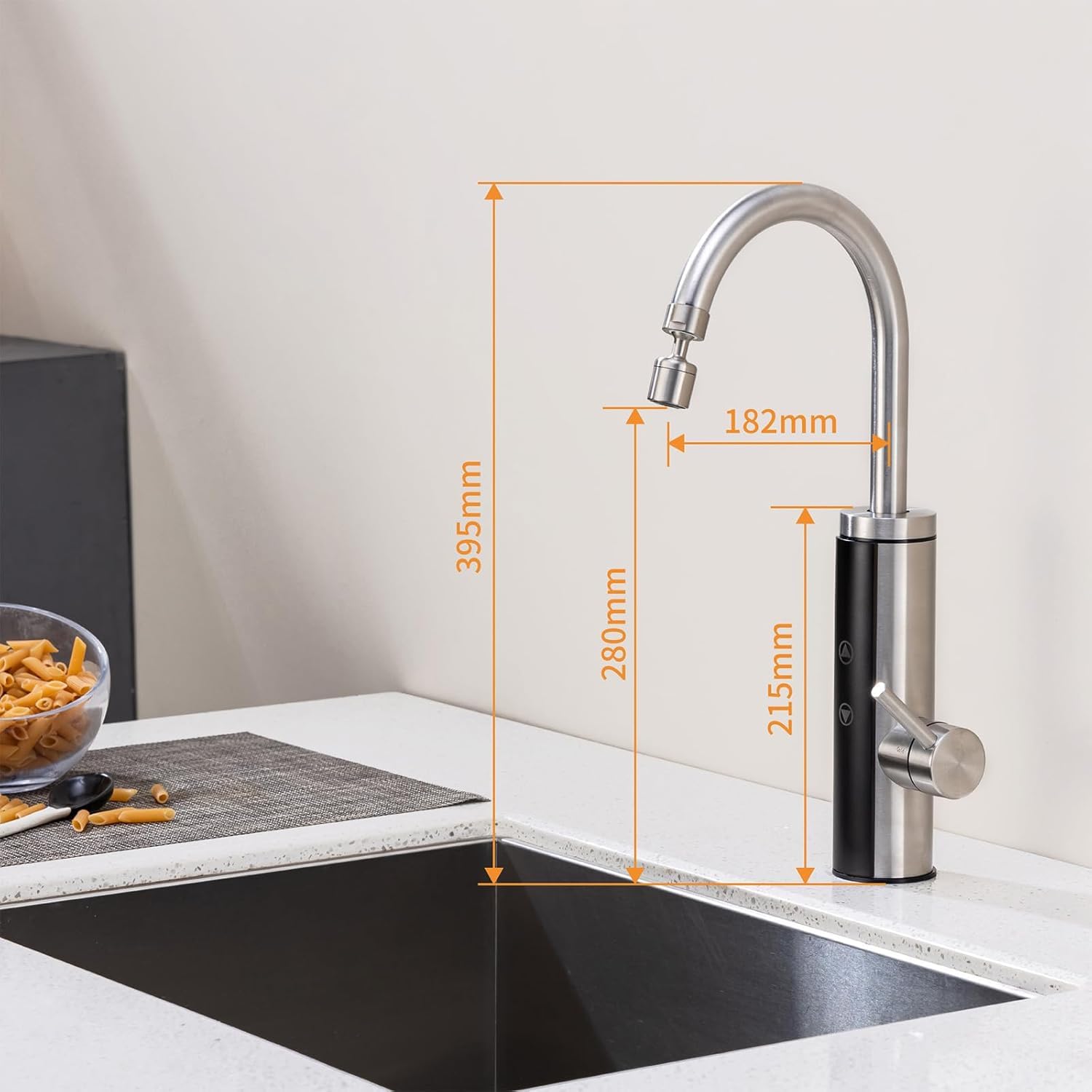 HOMELODY Elektrischer Wasserhahn mit Durchlauferhitzer 230V, Wasserhahn Küche mit Touch-Temperaturregler & LED-Display, Anti-Spritz Edelstahl Küchenarmatur, Durchlauferhitzer Küche, Garten & Camping