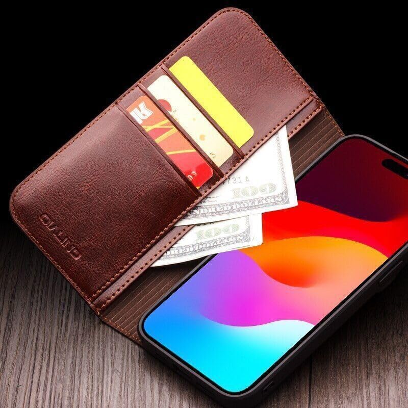 Étui iPhone 13 marron en cuir véritable à rabat magnétique chic