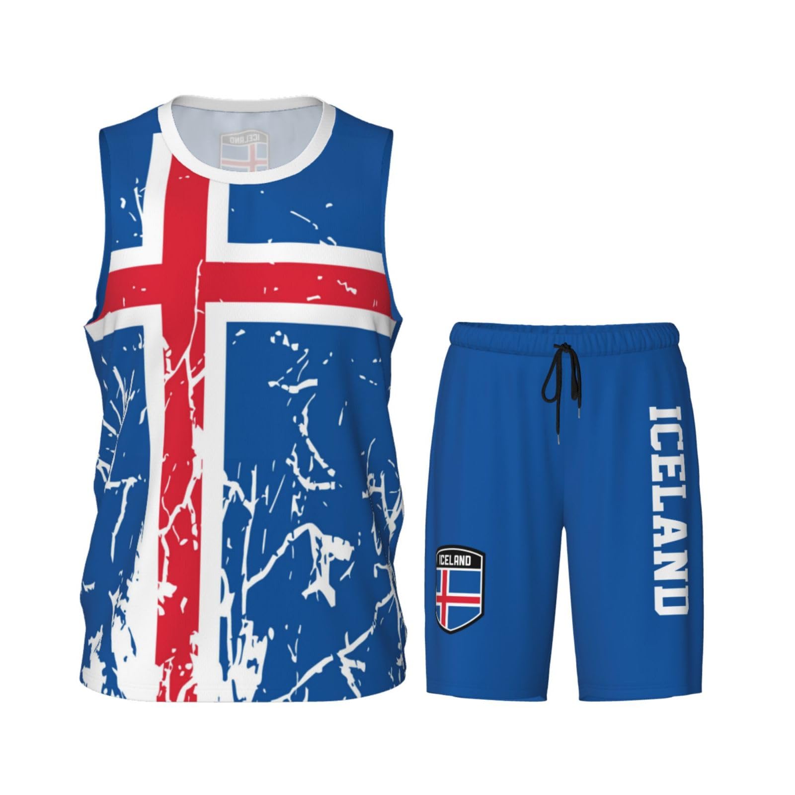 Iceland Flag Grain (2) Basketball Jersey Uniform Suit for Men Adults Training Athletic Set