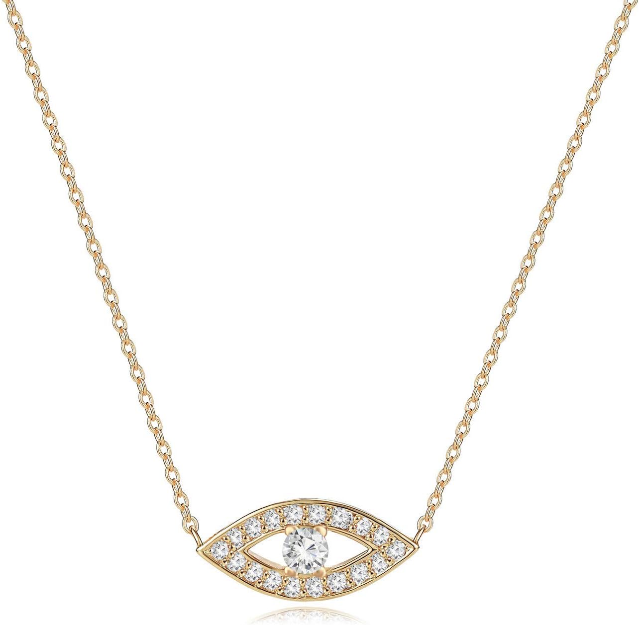 MYEARS Women Gold Necklace Crescent Moon Evil Eye Lock Word Love Pendant 14K Gold Filled Chain Dianty Boho Beach Simple Handmade Jewelry Gift