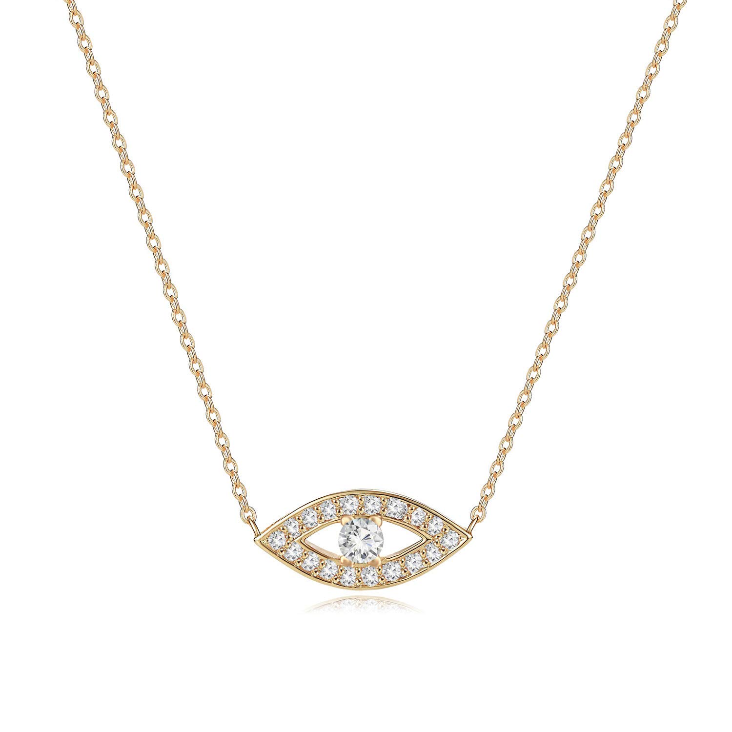 MYEARSMYEARS Women Gold Necklace Crescent Moon Evil Eye Lock Word Love Pendant 14K Gold Filled Chain Dianty Boho Beach Simple Handmade Jewelry Gift