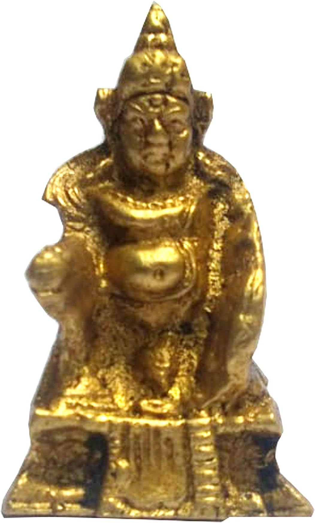 Purpledip Rare Miniature Brass Idol Kubera (Hindu God of Wealth & Prosperity): Kuber Vaisravana Sarvanubhuti Collectible Gold Finish Statue (11909)