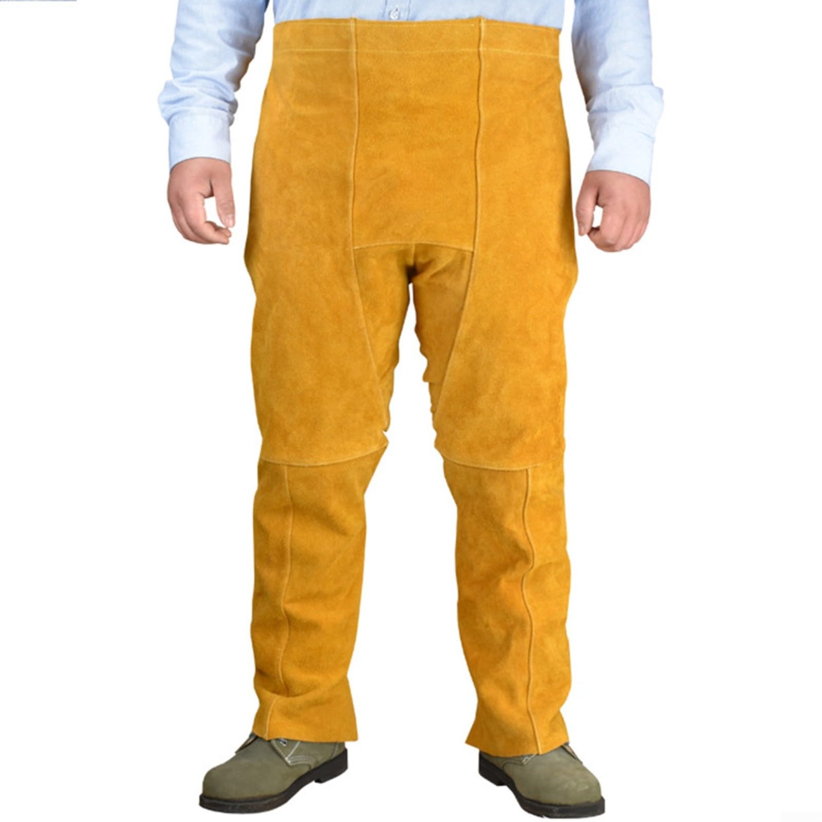 Delantal de piel de vaca para soldador, resistente al calor e ignífugo, cintura ajustable de 28 a 51 pulgadas, protección amarilla para trabajos de soldadura y procesamiento de metales