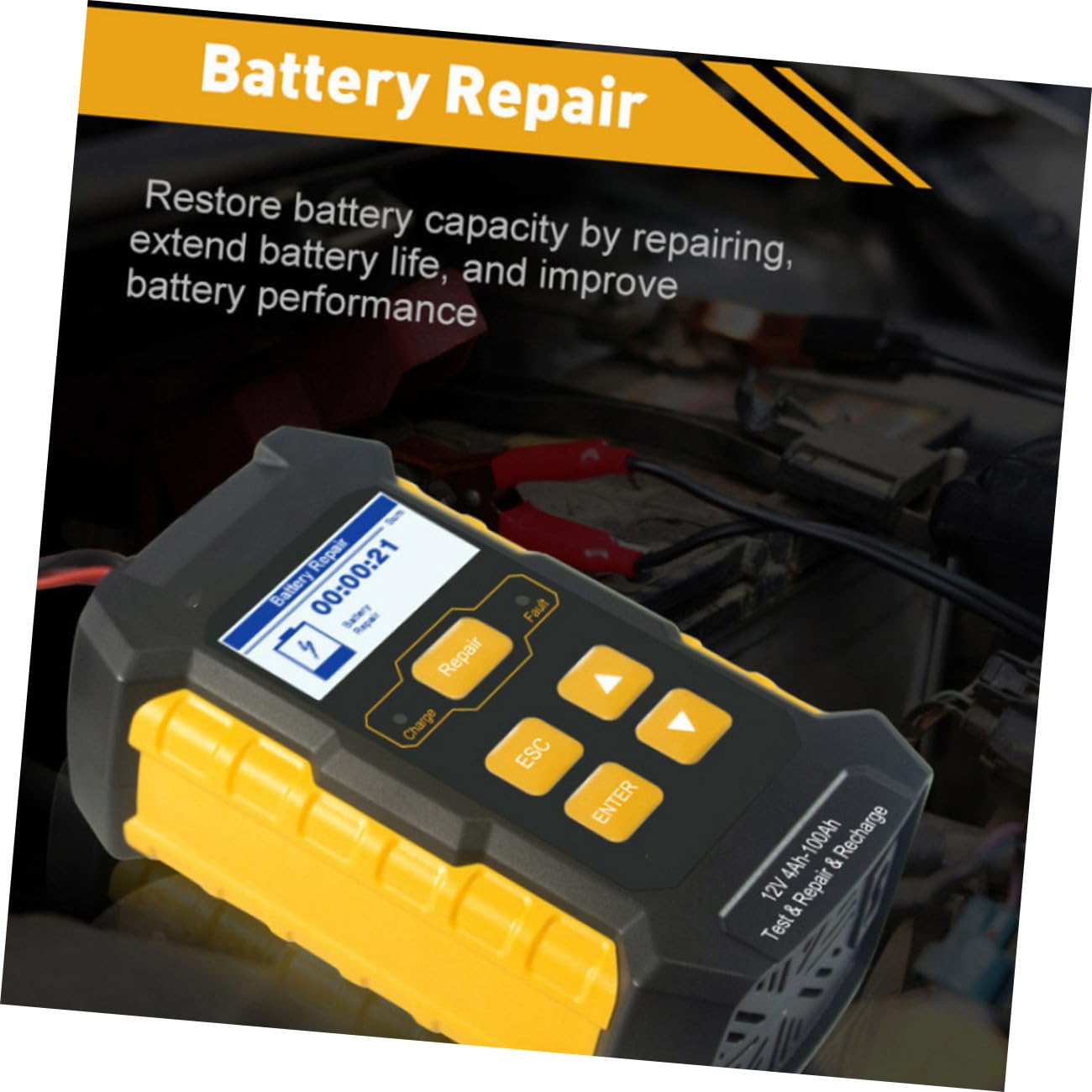 Testeur de Batterie 12v pour Voiture, Lecture Rapide, Jaune