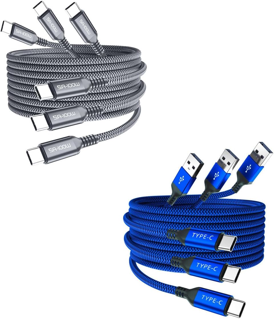 Elebase 3 Pack USB Type C Charger Cable 1.5/3.3/6.6FT and 3 Pack USB C to Type C 100W Cable 3.3/6.6/10FT for iPhone 15 Pro Max,Kindle Fire HD 7 2022 12th,10 9th,8 10th Generation,Samsung Galaxy
