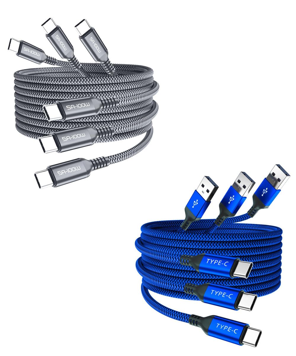 Elebase3 Pack USB Type C Charger Cable 1.5/3.3/6.6FT and 3 Pack USB C to Type C 100W Cable 3.3/6.6/10FT for iPhone 15 Pro Max,Kindle Fire HD 7 2022 12th,10 9th,8 10th Generation,Samsung Galaxy
