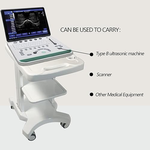 Miniatura 3 de INTSUPERMAI Carro móvil para sistema de escáner de imágenes ultrasónicas Carro portátil de ultrasonido blanco 3 capas con 2 ruedas de freno, 4