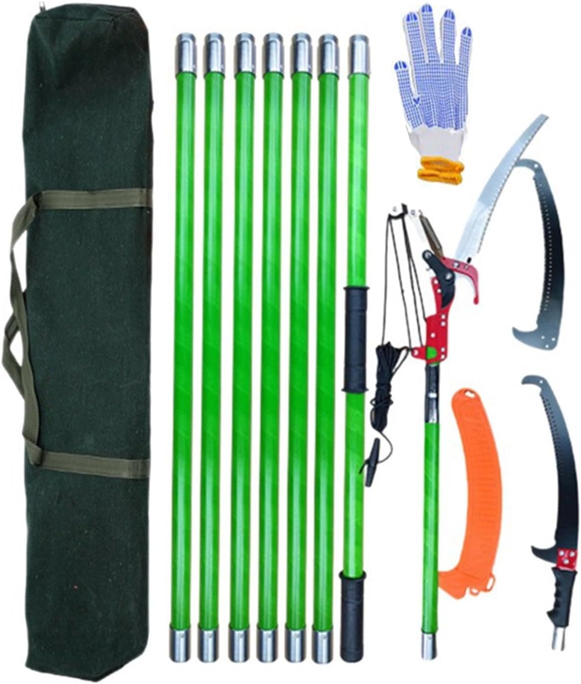 27FT Tree Pruner Pole Saw Extendable Pole Saw Cutting Set (with Scissors) Garden Tools for Tree Trimming Manual High Branch Trimming & Shrubs(Green)