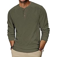 TARAINYA Henley Sweatshirts Homme Coton Sweat sans Capuche Manches Longues Vert Militaire 2XL
