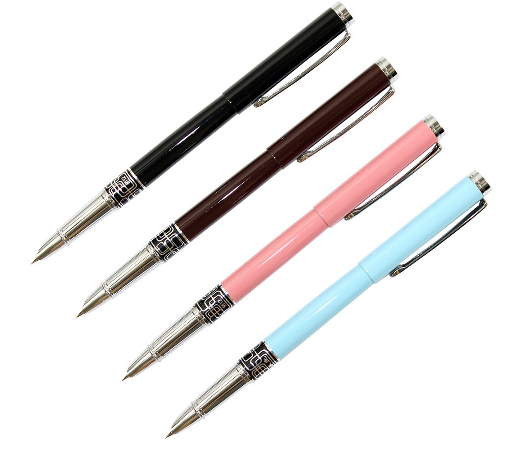Ranvi 4 PCS Wing Sung 9112 Fine Nib Fountain Pen, 4 Colors(pink, blue, brown, black)