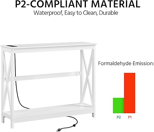 Miniatura 7 de Yaheetech Mesa consola de 40 pulgadas con 2 salidas y 2 puertos USB mesa de entrada de madera con diseño en forma de X mesa de sofá estrecha para