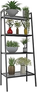 4-Tier Metal Ladder Shelf, Black Ladder Bookshelf Multifunctional Ladder...