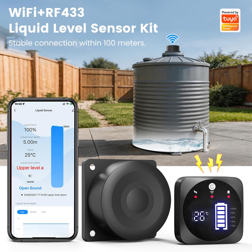 Zestaw ultradźwiękowego czujnika poziomu cieczy Wi-Fi + RF433, czujnik poziomu wody, aplikacja i pilot zdalnego sterowania, automatyczny alarm, połączenie sceny, do domowego gospodarstwa domowego