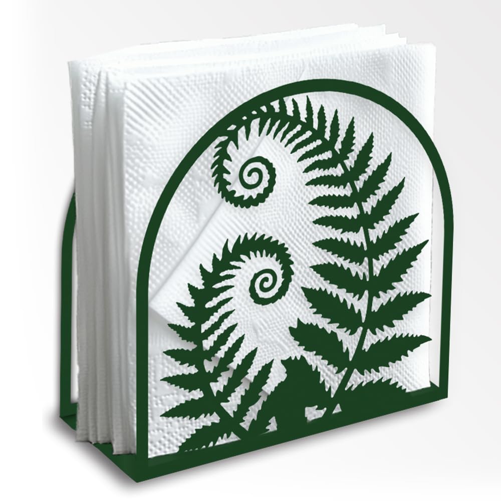 Doodlream Fern Leaf Decorative Green Metal Napkin Holder for Table, 15 x 15 x 5 cm Plant Standing Napkin Holder for Home Kitchen Restaurant Picnic Party Coffee Bar Dining Room