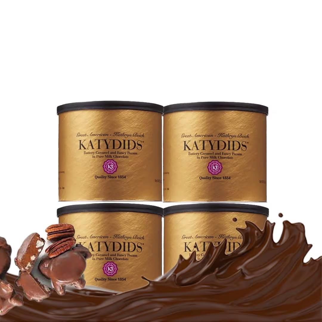Kathryn Beich Katydids Candy (4 tins) - Kathryn Biech Original Milk Chocolate Caramel Pecan Clusters- The Turtles in the Famous Gold Tin