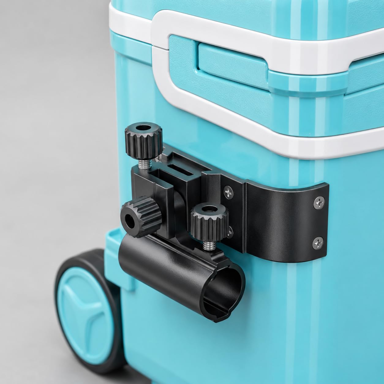 Boîte rangement matériel pêche avec siège et roues, boîte pêche 25-32 L en plastique bleu clair, sans montage