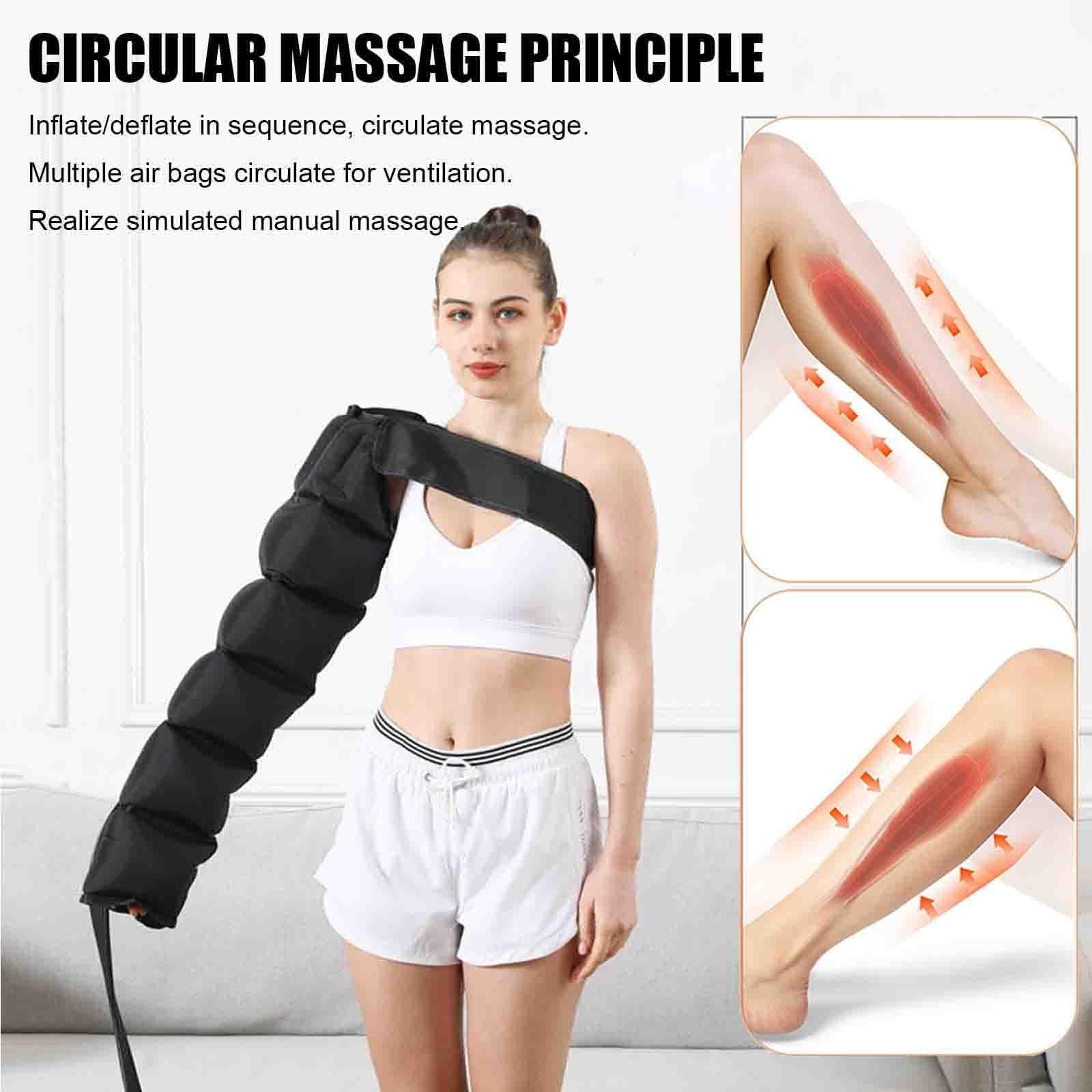 Masajeador de drenaje linfático, masajeador de piernas de compresión de aire para pies y brazos, pantalones de masaje eléctricos para aliviar el dolor muscular, presión programada y ajustable (negro