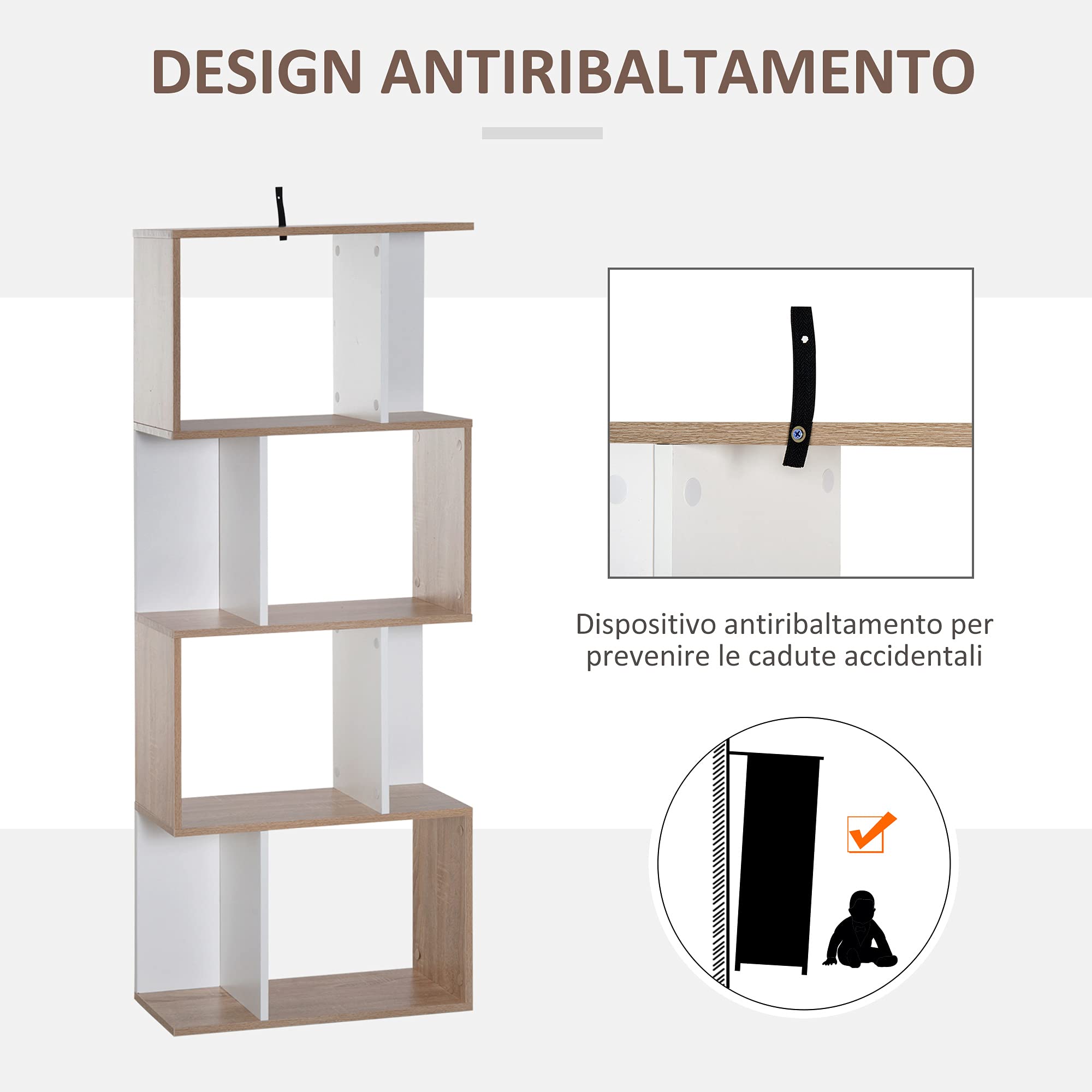 HOMCOM Libreria di Design Scaffale Ufficio Moderna 4 Ripiani 60×24×148cm | Legno