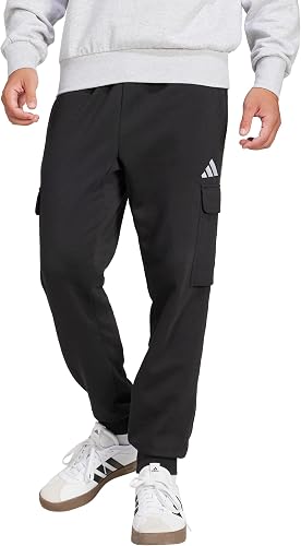 Adidas Mens Essentials Feel Cozy Fleece Sportswear Cargo Pants, Black/White, XX-Small