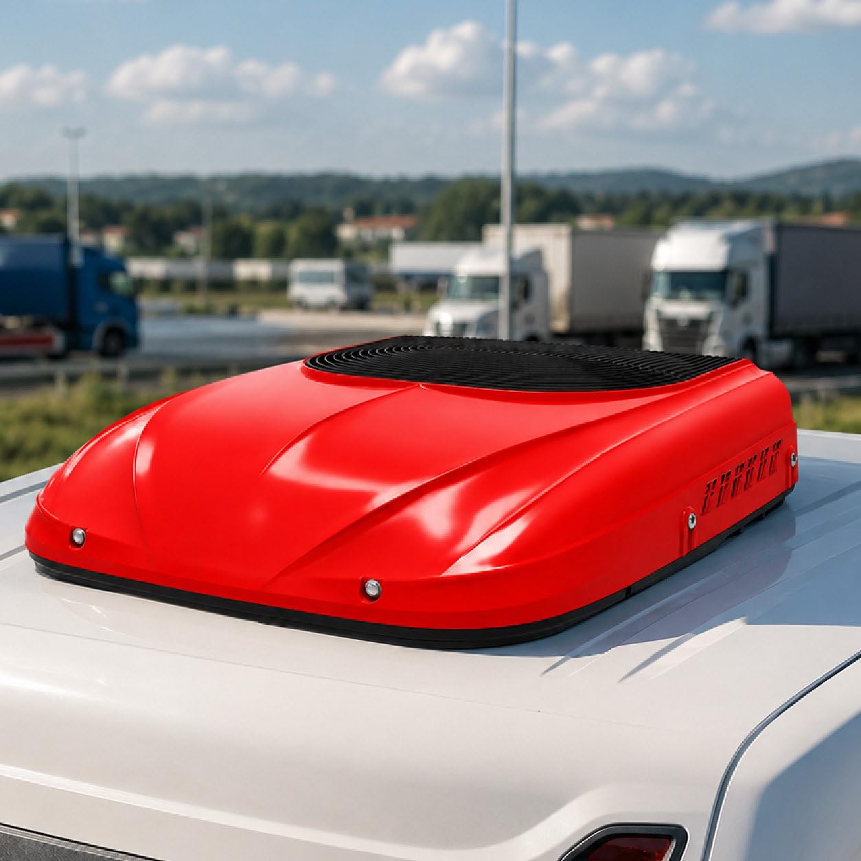 Sushangmao Red Rooftop Rv Air Conditioner 12V/24V Dc, Air Conditioner Motorhome, 5450–6100 Btu For Truck Sleeper Cab, Camper, Van And Bus, Energy-Saving Inverter Ac With Led Display & Remote -24V