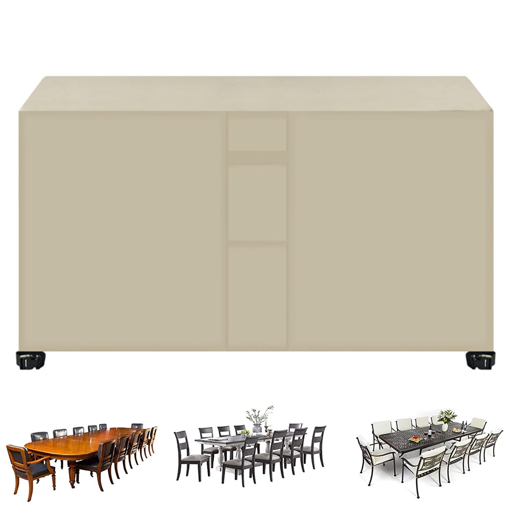 Amzbai Beige Garden Furniture Cover 180X120x74cm Waterproof, Windproof, Anti-Uv, 420D Oxford, Outdoor Protective Cover Patio Table Covers For Table Chair Sofa Outdoor,