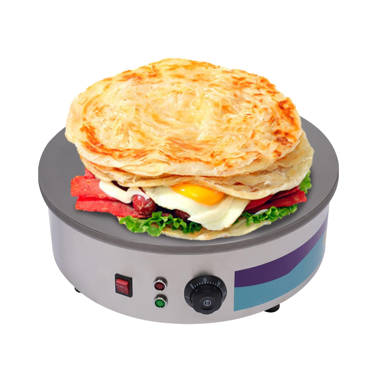Crepera Eléctrica Hierro Fundición 3KW, Placa de Crepes 45cm,Máquina Profesional