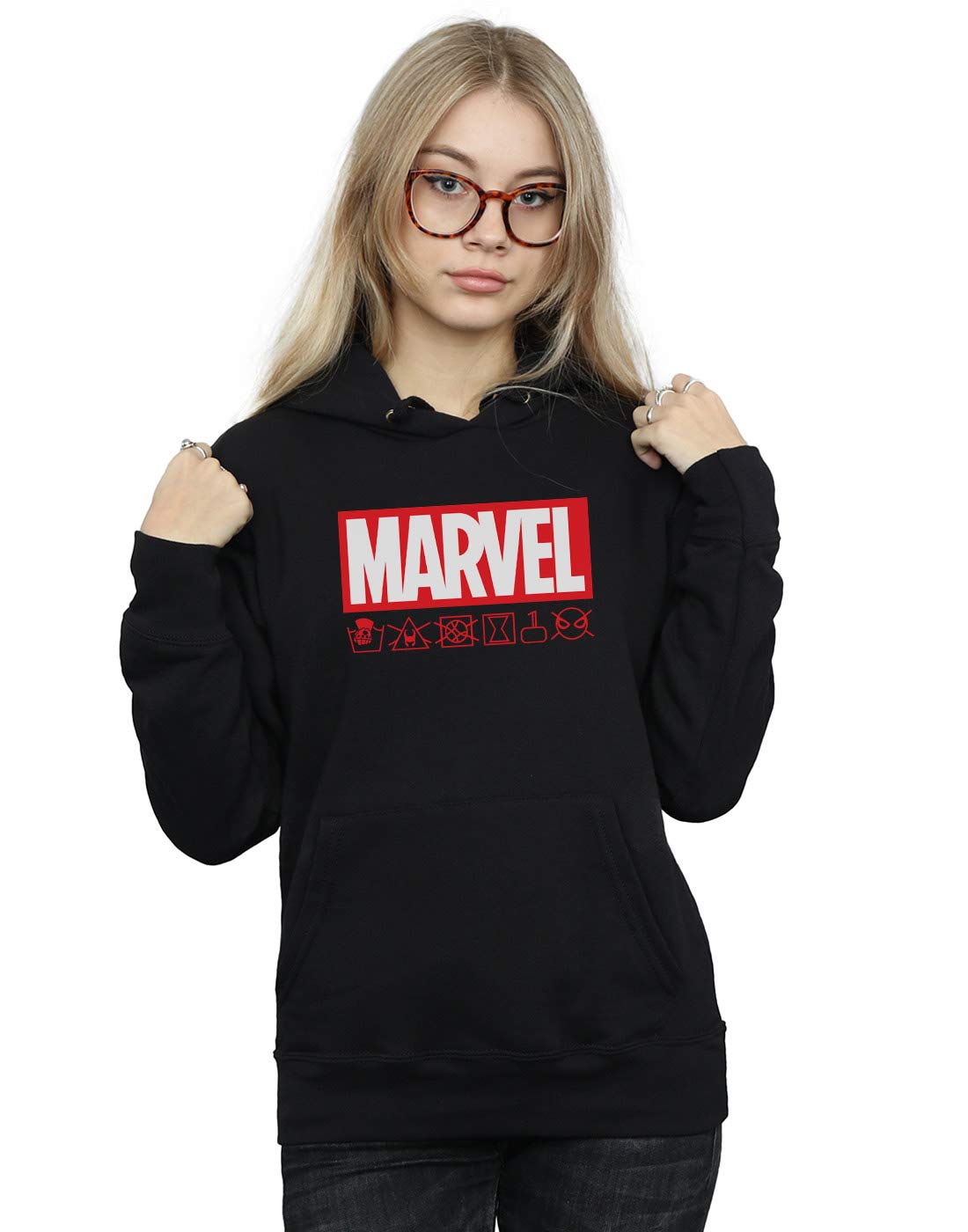 Marvel Women's Logo Wash Care Hoodie Black Small
