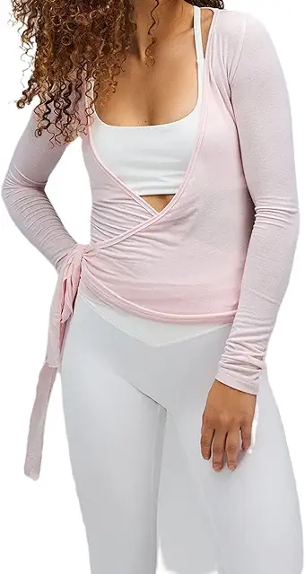 Women's Y2K Ballet Wrap Top - Long Sleeve Slim Fit Yoga Crop Top