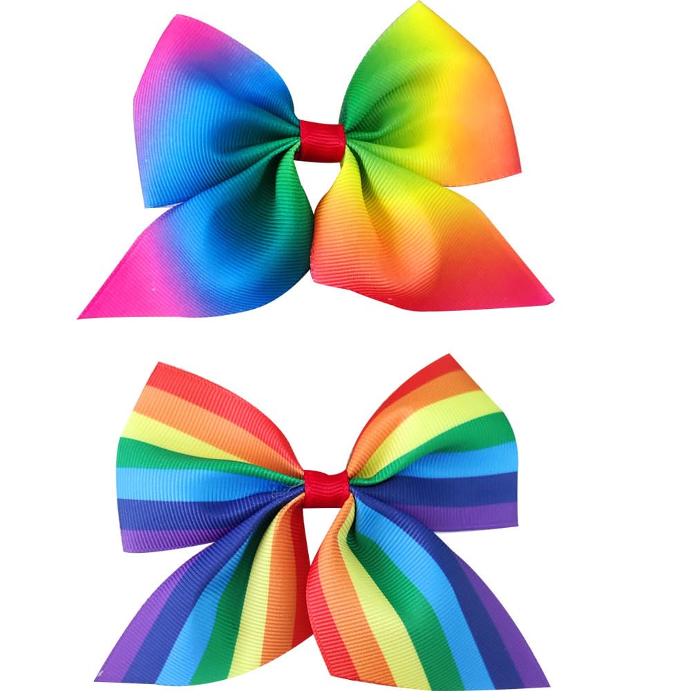 Rainbow Hair Bows for little girls Grosgrain Alligator Clips with Non-Slip DesignToddler Hair Accessories for Birthday Party School 2 Pcs