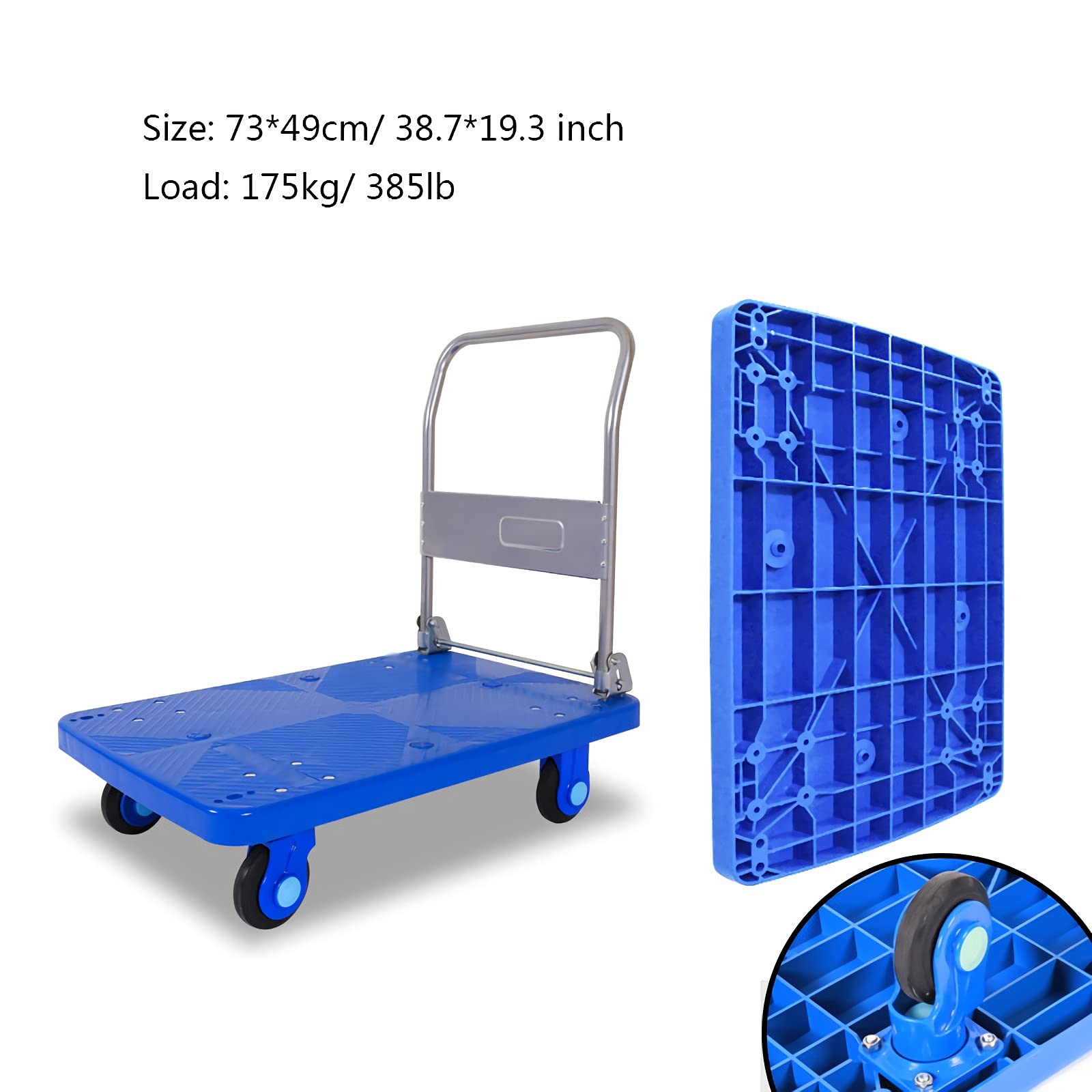 Piattaforma Carrello Camion della piattaforma con ruote Telaio di plastica e maniglia pieghevole in metallo per articoli per la casa Trasporto bagagli Trasporto mobile Carrello Carrello Industriale a