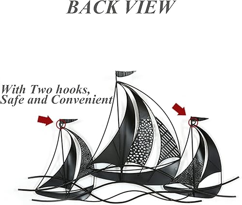 Miniatura 7 de WANGLE Decoración de pared de velero de metal, esculturas de pared de barco náutico 3D, 34.02 pulgadas de largo x 21.26 pulgadas de alto, hecho a