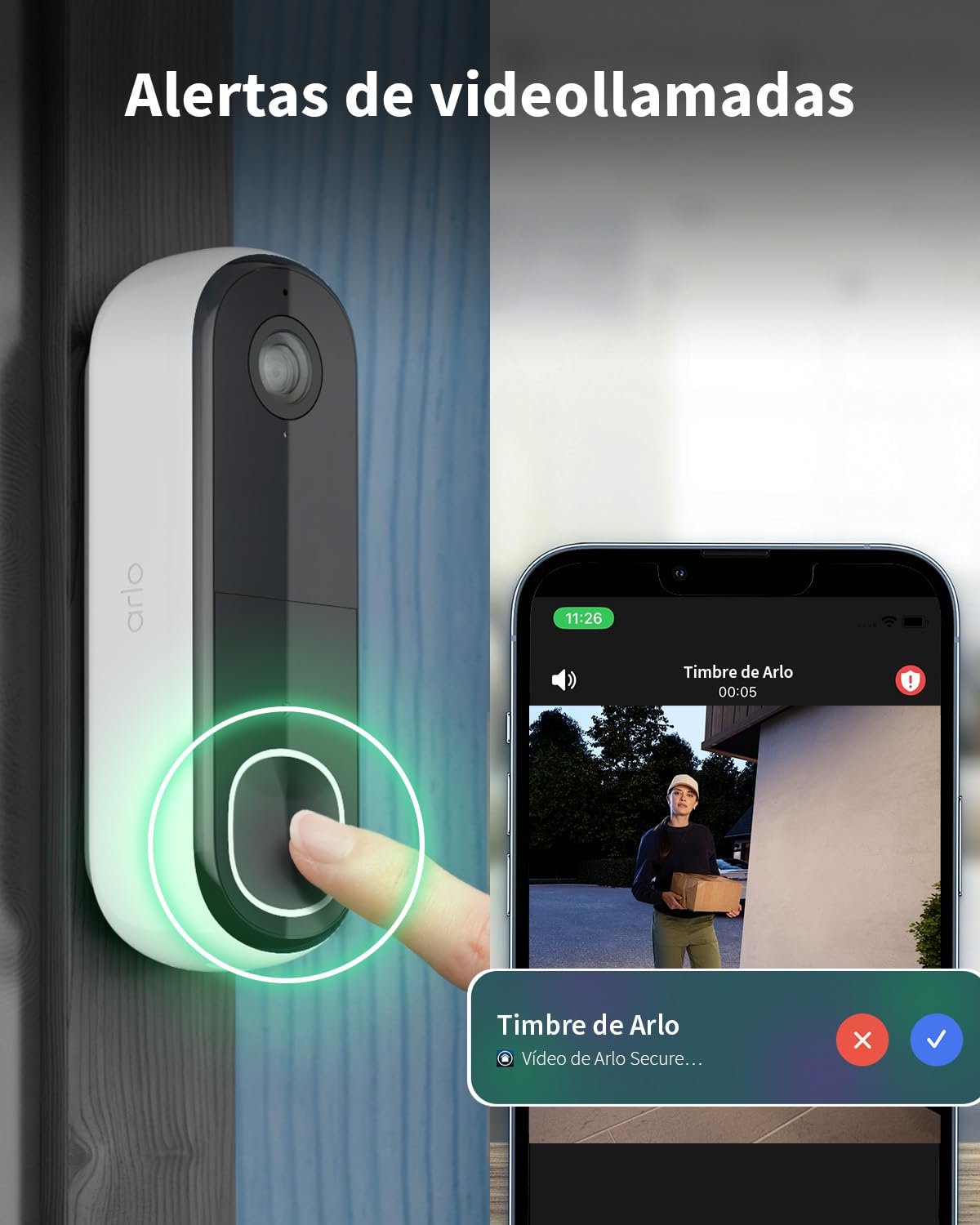 Arlo Essential FHD Videoportero WiFi, Timbre Inalámbrico Exterior, Timbre Casa, Detector De Movimiento, Visión Nocturna, Audio Bidireccional, Prueba de Secure App Incluida, 1 Cámara, Blanca