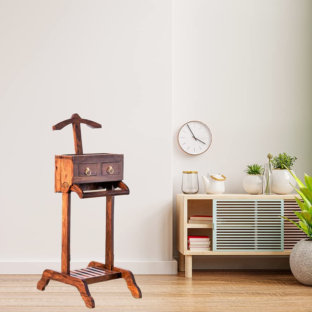 Wooden Towel Stand for Kitchen | Multipurpose Stand for Kitchen with 2 Drawers & Open Shelf Storage | Sheesham Wood, Honey Finish