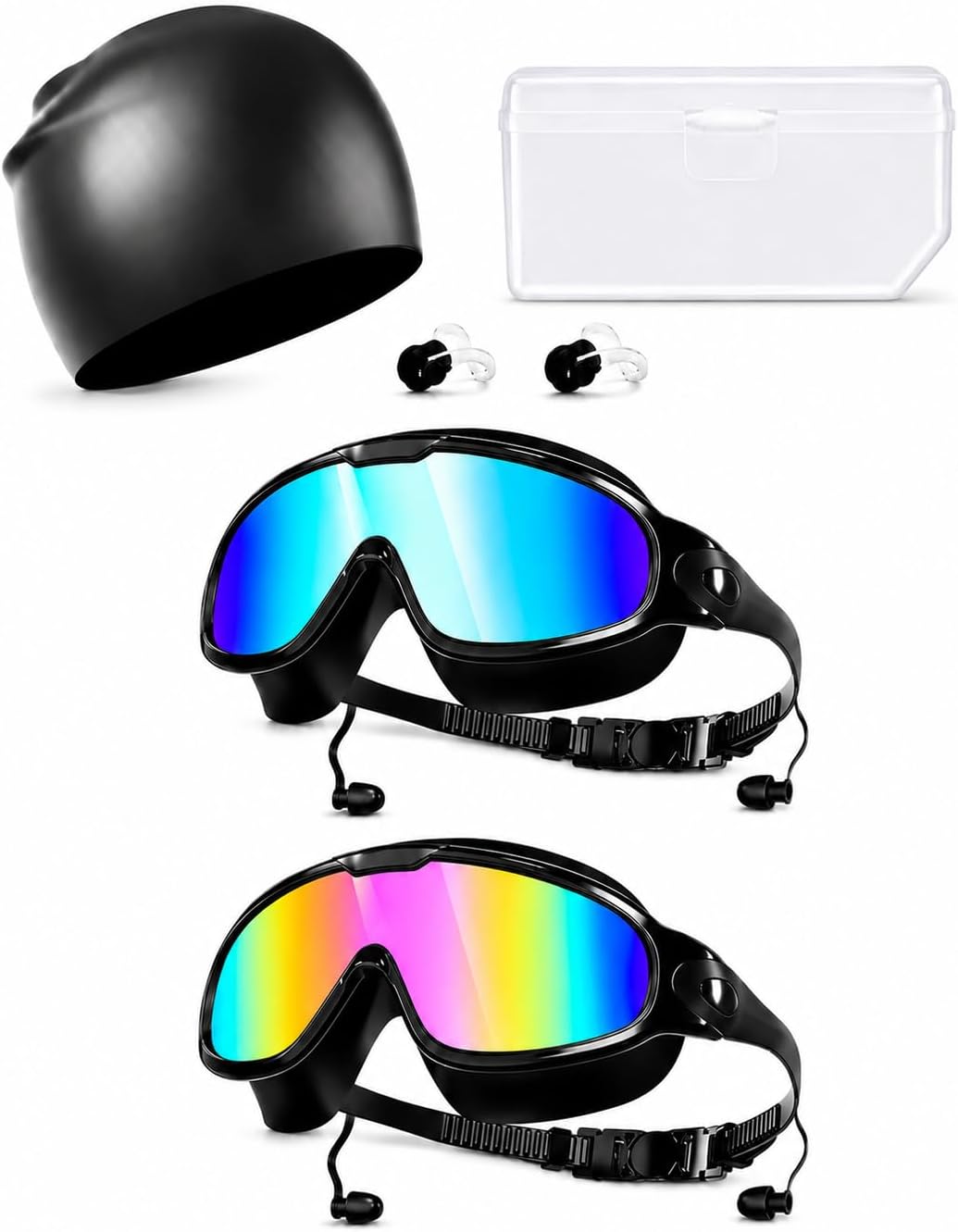 Adult Swim Goggles 2 Pack with Swim Cap Anti Fog UV Protection No Leak Wide View for Men Women