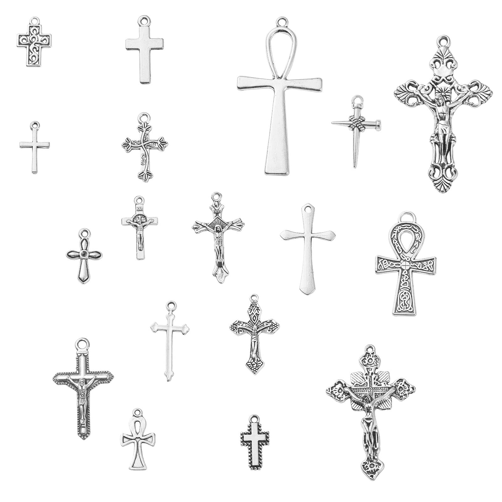 UR URLIFEHALL 20 Pcs 20 Styles Antique Silver Cross Charms Crucifix Charms Religion Pendants for Jewellery Making DIY Religious Crafts — image 1