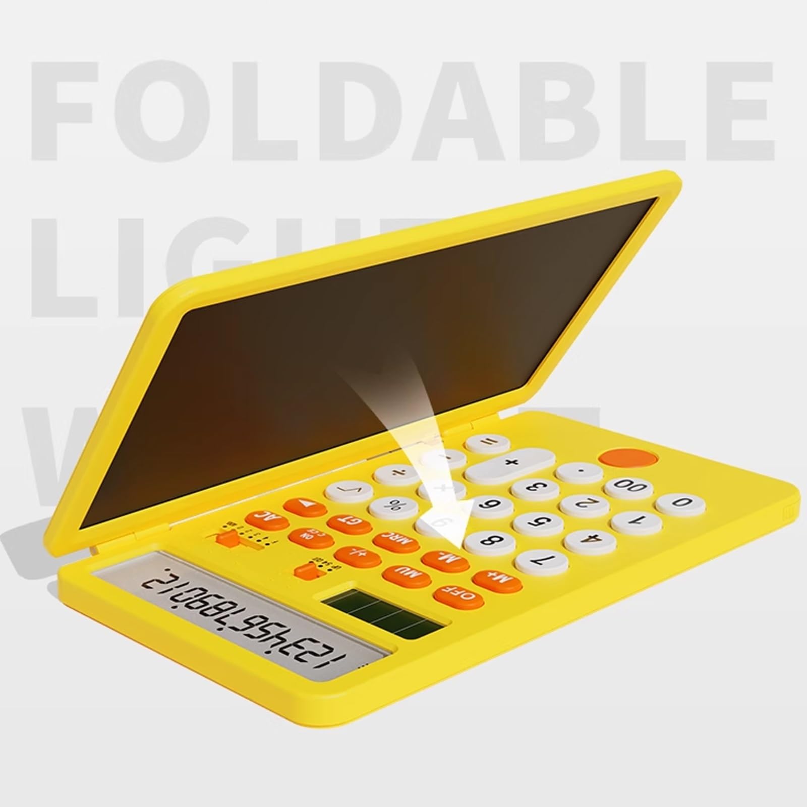 Calculatrice Scientifique Écran LCD à 12 Chiffres Rechargeable avec Tablette Écritoire Calculette Simple 15.2×18cm，Approprié L'école la Maison Le Bureau(Yellow)