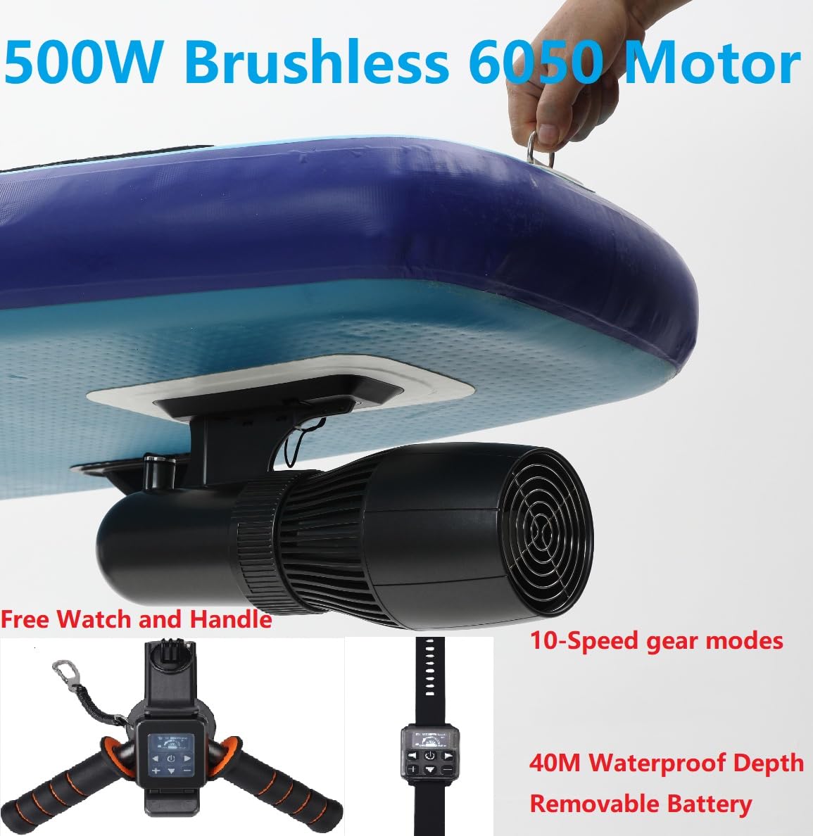Camolech Motor SUP de 500W, batería de 10000mAh, Sea Scooter, mango giratorio de 360°, rodillo subacuático, hélice de piscina, propulsores portátiles, equipo de buceo eléctrico submarino para adultos