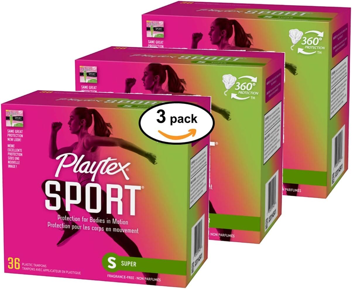 Playtex Super Absorbency Sport Tampons, Unscented, 36 count (Pack of 3)