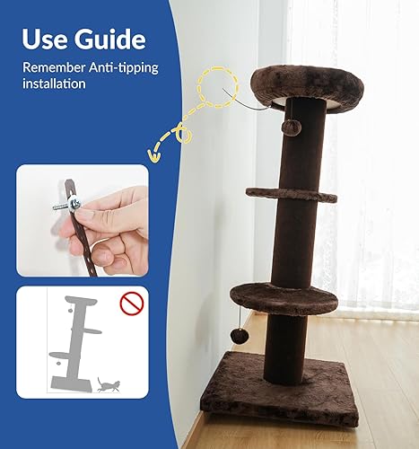 Miniatura 7 de Cat Craft Poste Rascador para Gatos con Cama Poste Rascador de Alfombra con Percha Poste para Gatos de Interior Torre de Árbol para Gatos, Marrón