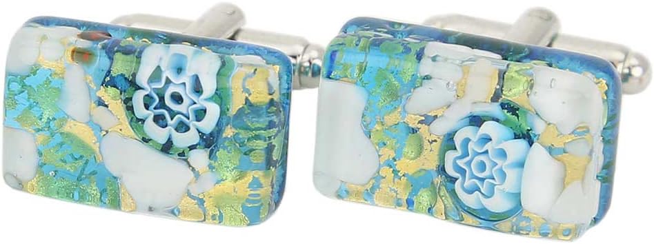 Glass Of Venice Murano Glass Venetian Classic Rectangular Cufflinks - Aqua Gold