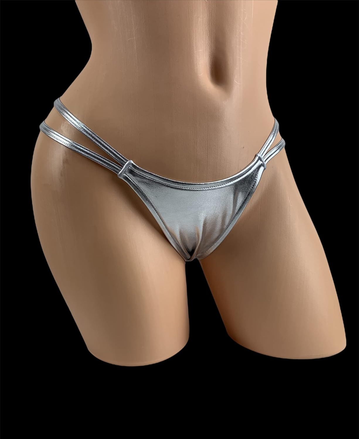 Silver G-String Bikini Thong Micro Bottom Low Rise Metallic Extreme Double Straps Swimwear Exotic Dancewear Pole Wear Skimpy Swimsuits - Image 2